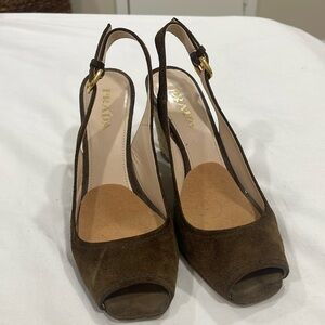 Prada Dark Brown Slingback wedges .